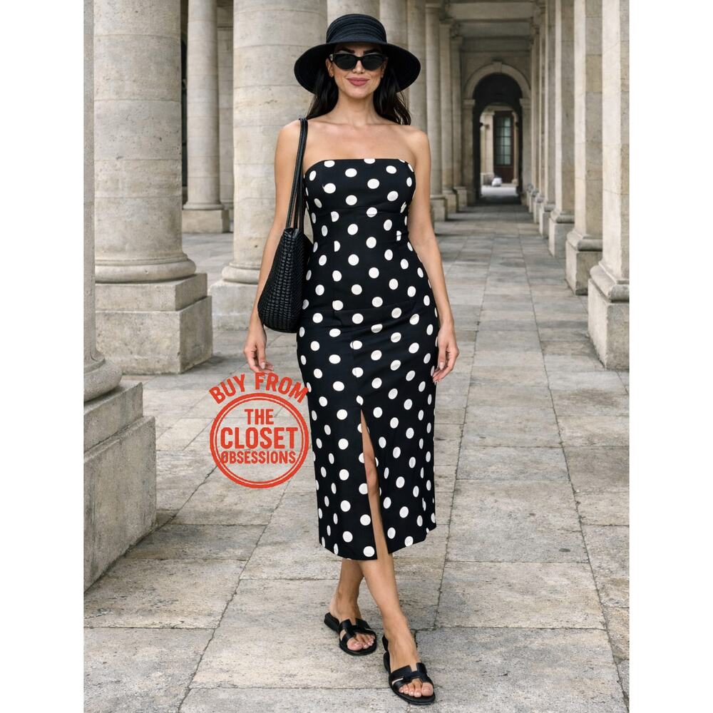 ZARA Polka Dot Strapless Midi Dress 🖤🤍✨ | Size L | NWT | Blogger Fave